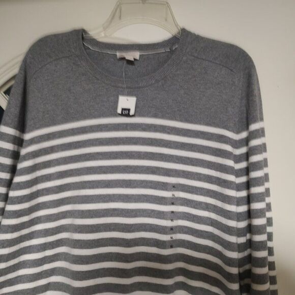 New Gap Gray White Striped Light Sweater Size Women's XL - Picture 2 of 2